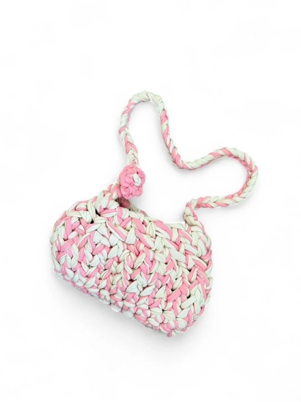 Kids Crochet Shoulder Bag in Pink and Mint